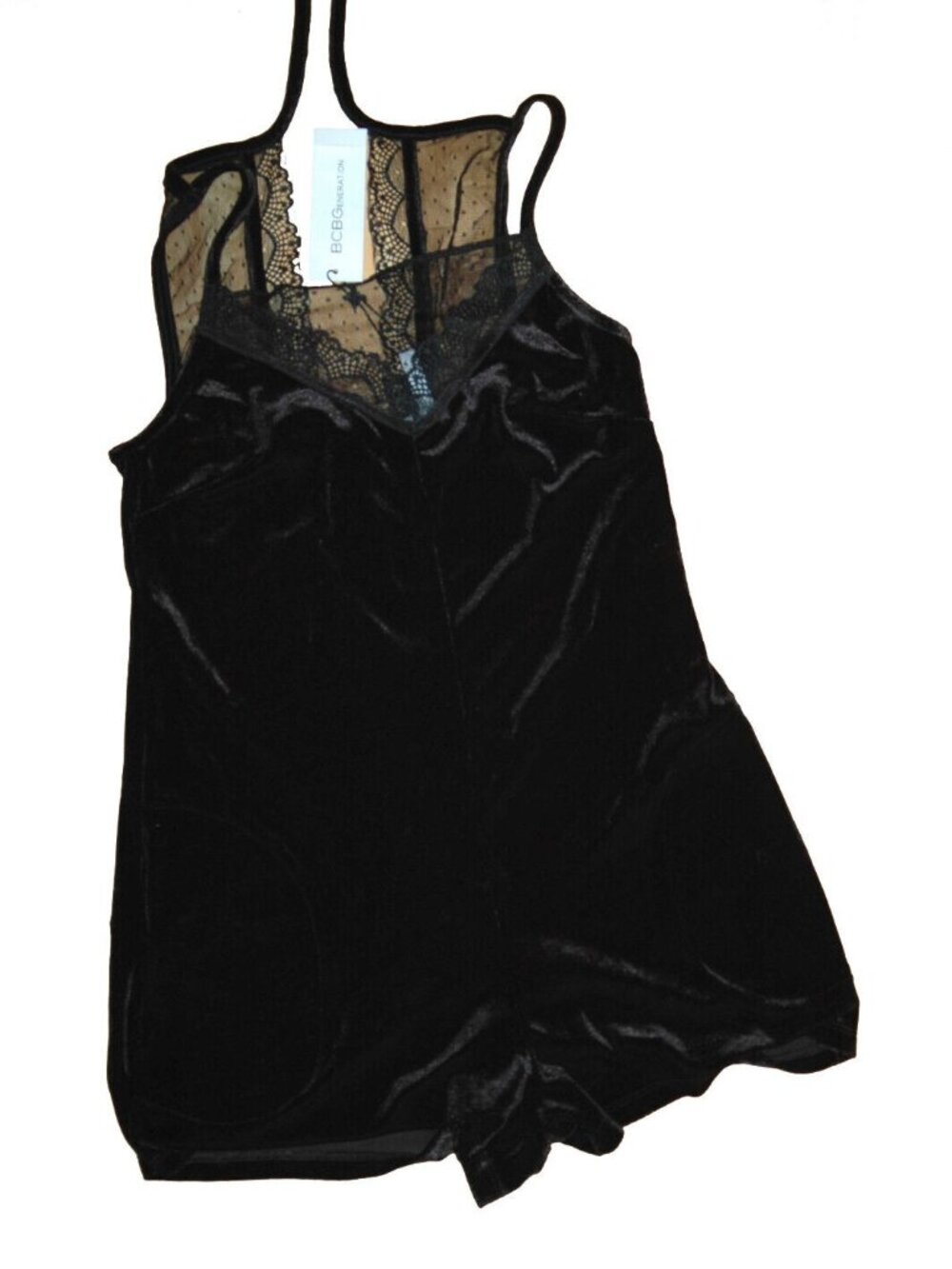 BCB Generation Romper Sz XXS Black Lace Velour Shorts Intimate Sexy Lady NWT